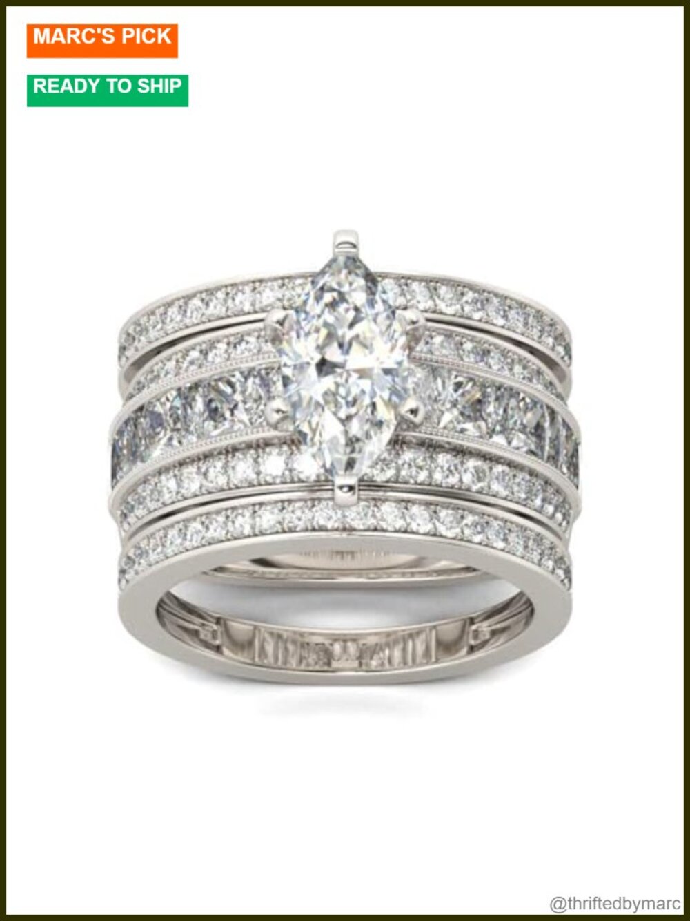 Jeulia 3PC Marquise Cut CZ Wedding Ring Set Sterling Silver Bridal Engagement